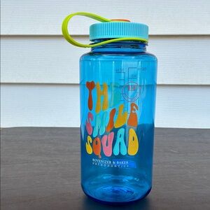 Blue Nalgene Water Bottle with Fun Summer Colored Logo “The Smile Squad”